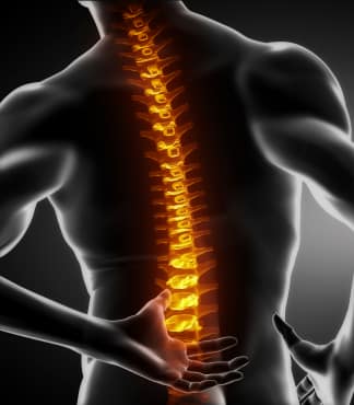 vector image of a spinal column highlighted in orange to show back pain.