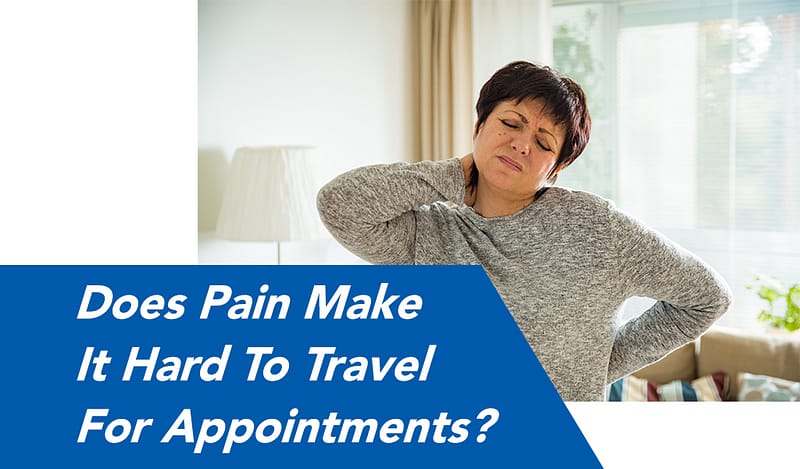 Dr. Castillo provides in-home intrathecal pain pump appointments for those with travel issues. A pain management doctor who does house calls. Image of woman holding neck and back in pain